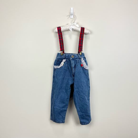 Vintage Young Hearts Denim Suspender Pants 3T - Picture 1 of 8